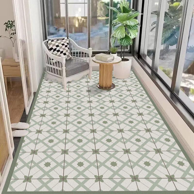Waterproof and UV-resistant balcony floor mat, full-coverage bay window mat, scrub-friendly entrance carpet, wash-free PVC mat.
