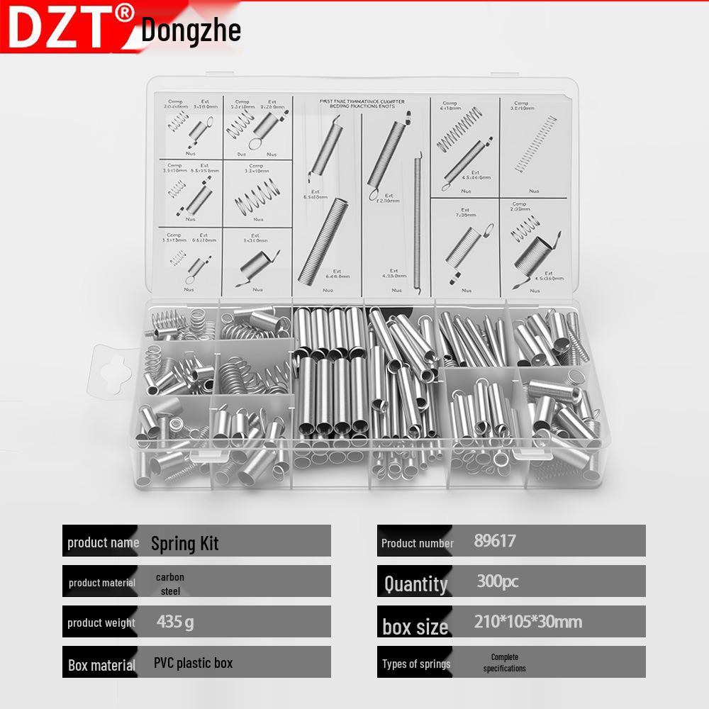 200 PCS Assorted Spring Set: Cylindrical Tension & Compression Springs with Hooks, Boxed