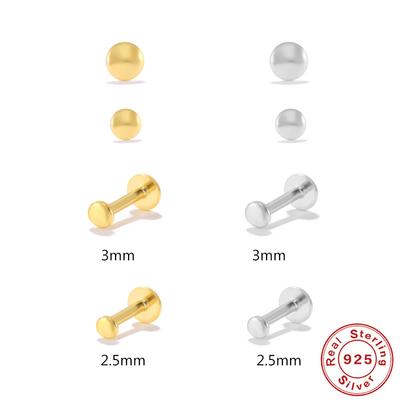 S925 Sterling Silver Simple Glossy Round 2.5 3Mm Flat Head Internal Thread Puncture Earrings Temperament Earbone Stud Earrings