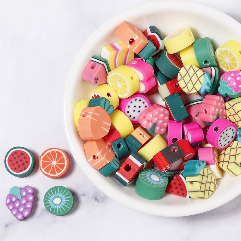 50 pcs Polymer Clay Animal & Fruit Style Mixed Color Flat Round Beads for DIY Bracelet Jewelry