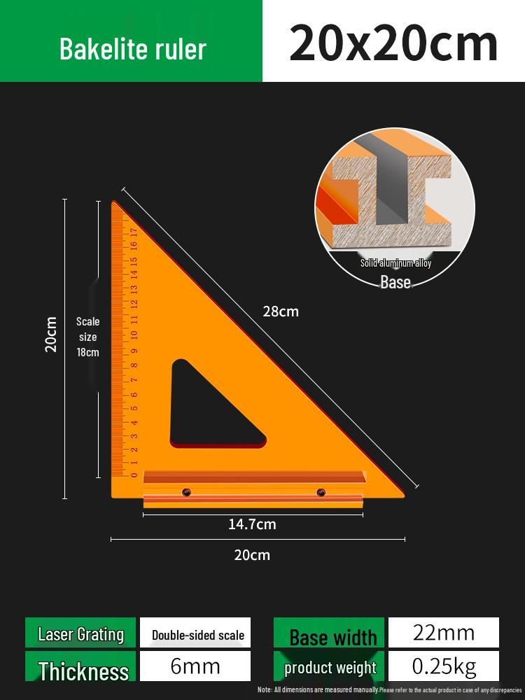 Bakelite Precision 90° Triangle Ruler Set: Woodworking Right Angle & Large Square Ruler