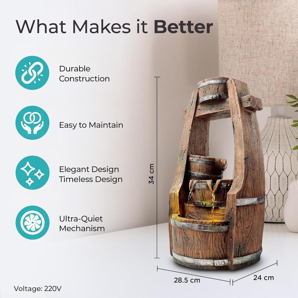 Polyresin Water Fountain for Home Decor with LED Lights | Indoor Decor for Living Room, Tabletop, Hall