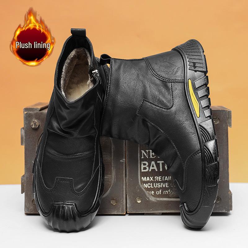 Men's Black Non-Slip Velvet Martin Boots - Wear-Resistant, Comfortable, and Stylish for Autumn/Winter