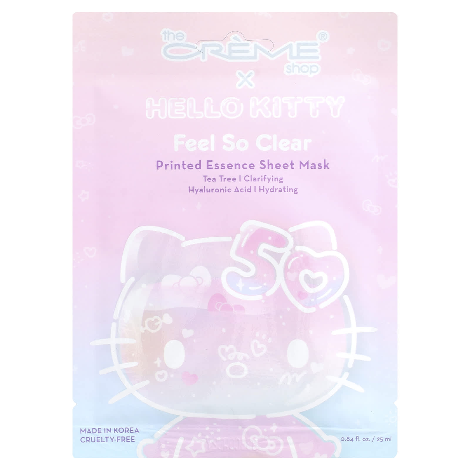 

The Creme Shop, Hello Kitty®, Принтованная эссенциальная тканевая маска для лица, Чувствуй себя таким чистым, 1 шт., 25 мл (0,84 жидких унции)