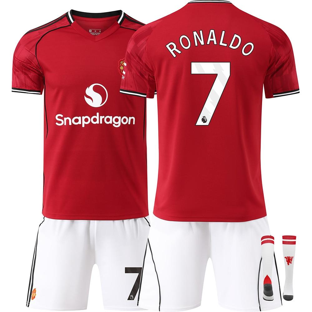 Man Utd Ronaldo 7# Dětský fotbalový dres Set 150-160cm Červený Polyester Sportovní oblečení