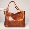 Große Damen-Tasche mit Taschen, weiches Leder, tragbar über der Schulter, Retro-Ölwachs-Leder, großes Fassungsvermögen, modische neue Tote Bag Damen
