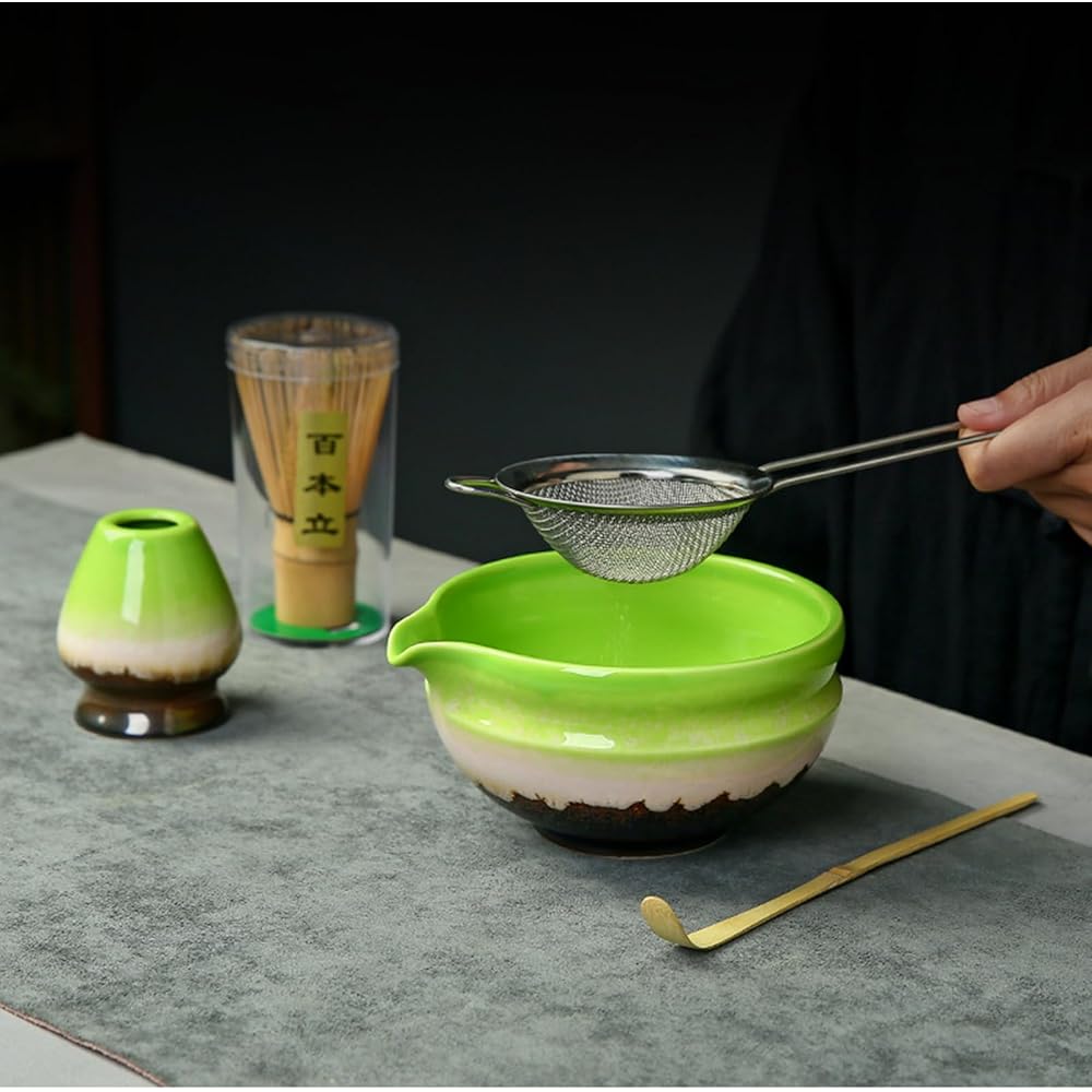 Matcha 4-Piece Set Japanese Tea Ceremony Tools Matcha Bowl Chasen Holder Chashaku Whisk Black