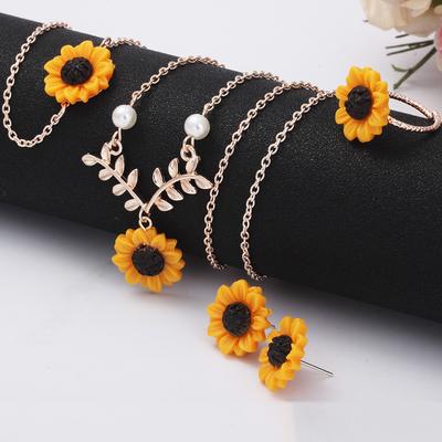 Schmuckset Sonnenblume Halskette Ohrstecker 5 Teile/Satz Anhänger Ring Mode Ohrringe Armband Schmuck