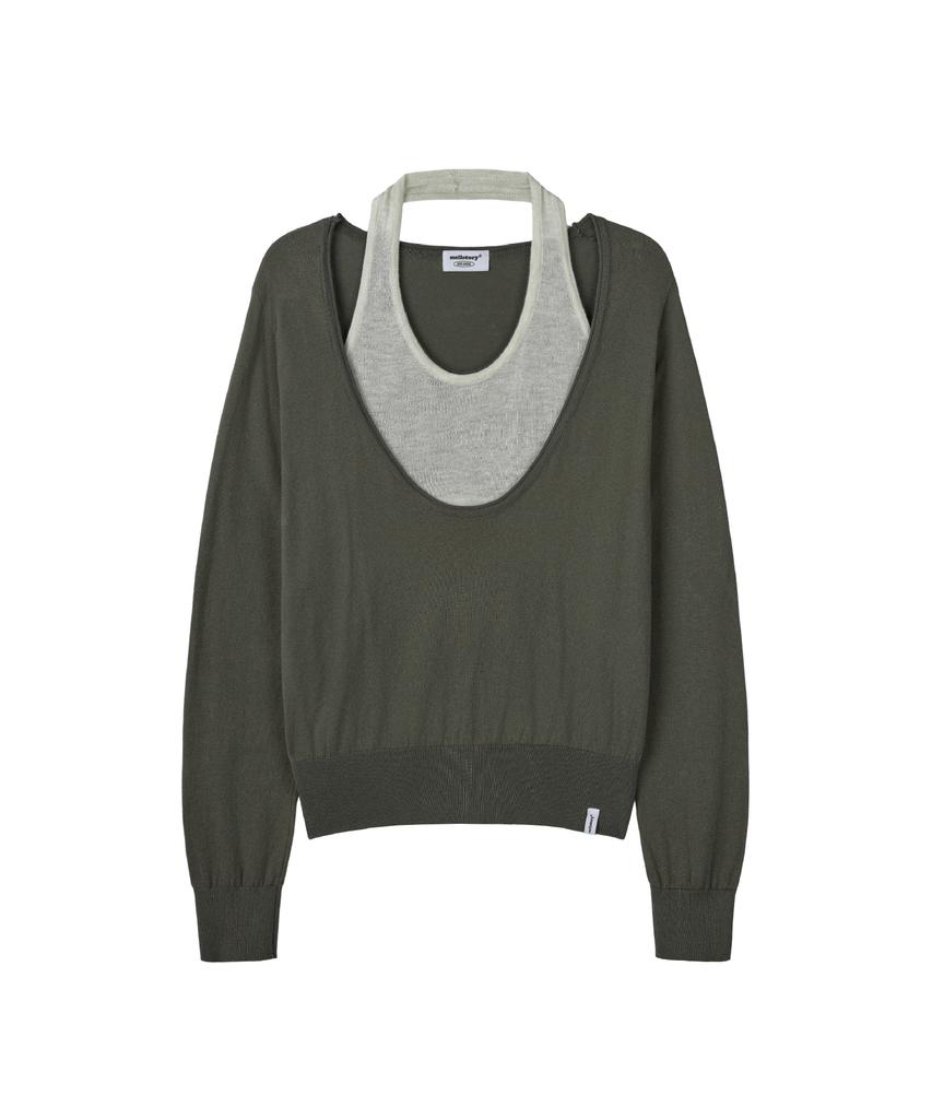 MELLOTORY Halterneck Layered Knit Top (2 Colors)
