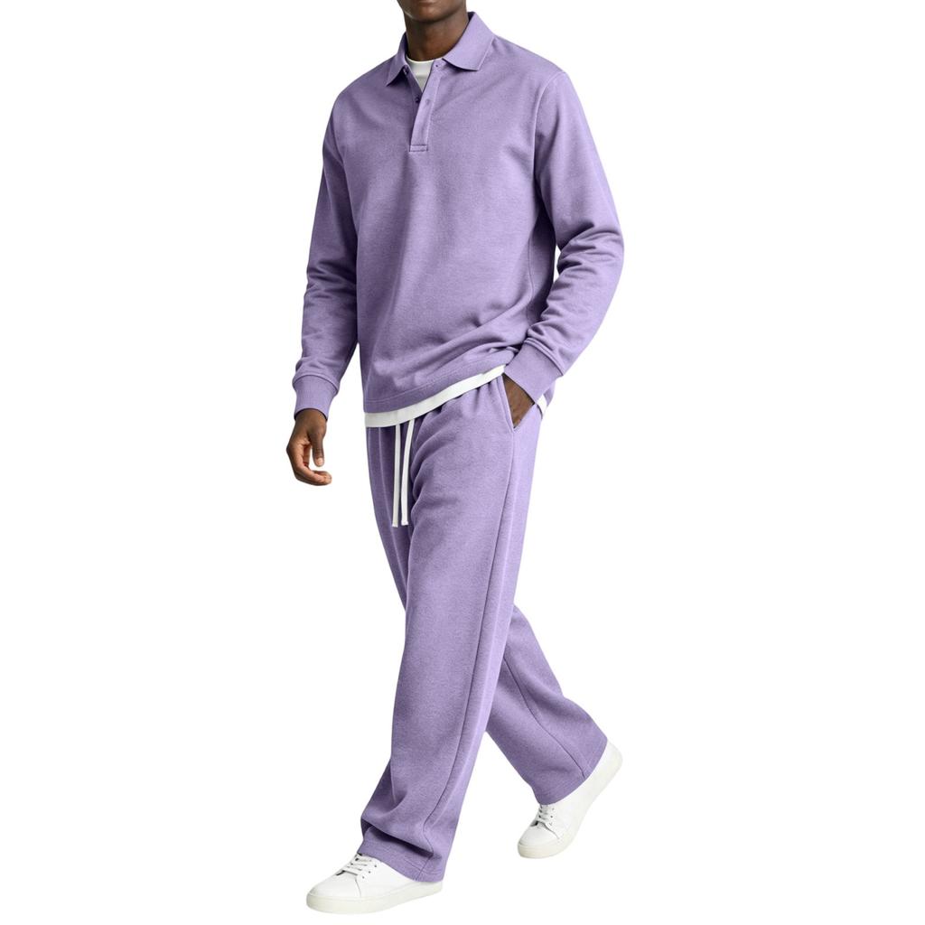 Men's 2 Piece Casual Set Long Sleeve Top and Drawstring Elastic Waist Cargo Pants for Outdoor Sports