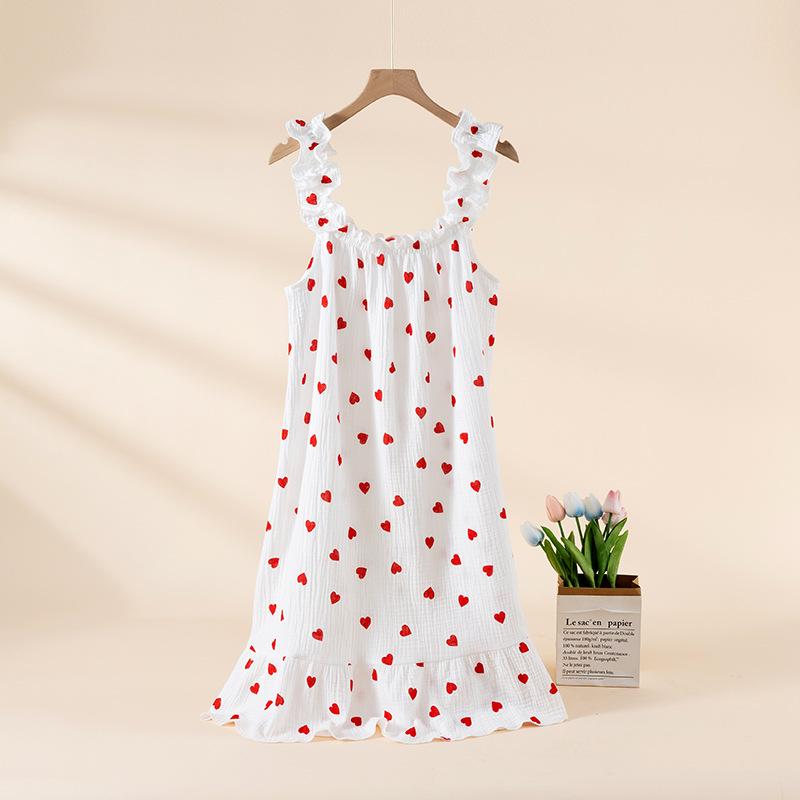 Summer Women's Cotton Spaghetti Strap Nightgown - Sweet, Loose, Mid-Length Dress