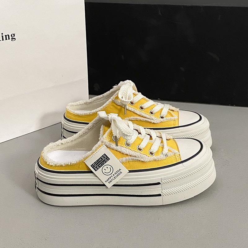 

Тапочки Baotou, женская летняя одежда 2025 года, новые парусиновые туфли без каблука, универсальные, ленивые, полутяжелые, толстые подошвы, ins tide 35