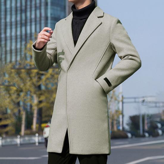 Men Trench Coat Single Button Korean Style Autumn Winter Thick Slim Windbreaker Coat for Daily Wear