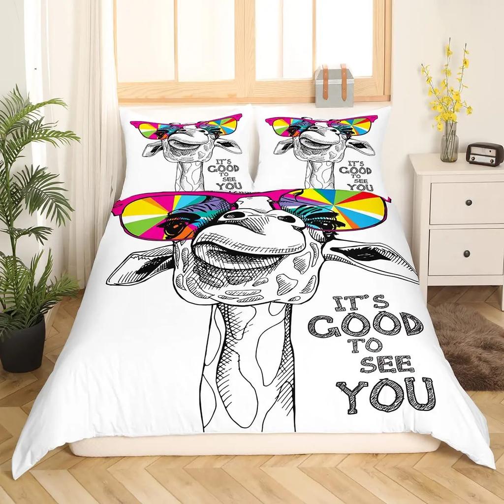 Zestaw poszewek na kołdrę z nadrukiem żyrafy Rozmiar pełny Zestawy pościeli z żyrafą Zestaw poszewki na kołdrę z motywem zwierząt 3D Poszewka na kołdrę z nadrukiem żyrafy