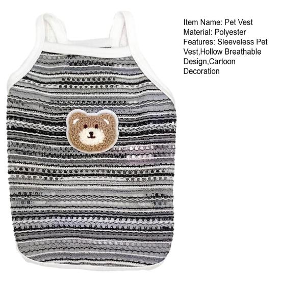 Pet Vest Sleeveless with Hollow Breathable Polyester Soft Plush Bear Bow Decoration Pet Vest Loose Fit Small Dogs Summer Wear