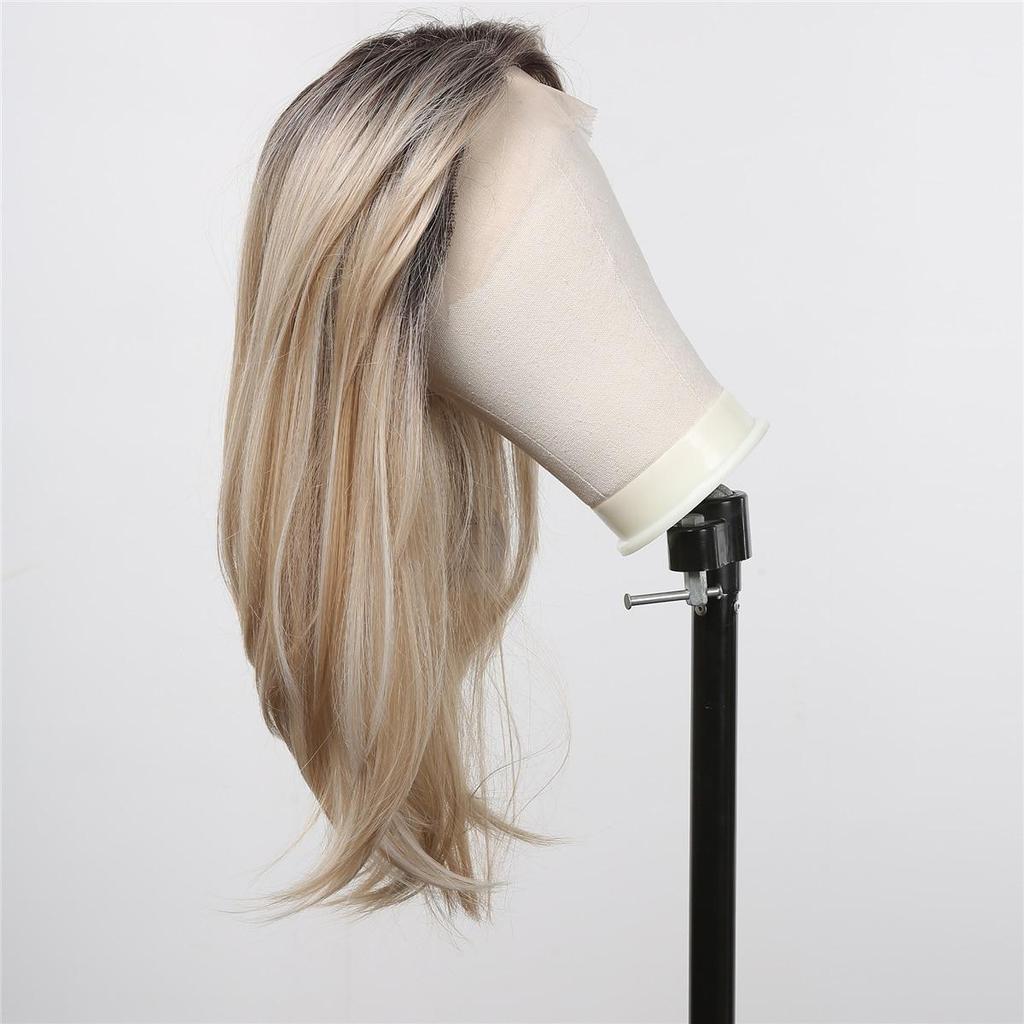 LOUIS FERRE Brown Blonde Ombre Synthetic Lace Front Wig Long Straight Fake Hair Wig for Women Daily Cosplay Lace Wig With Bangs