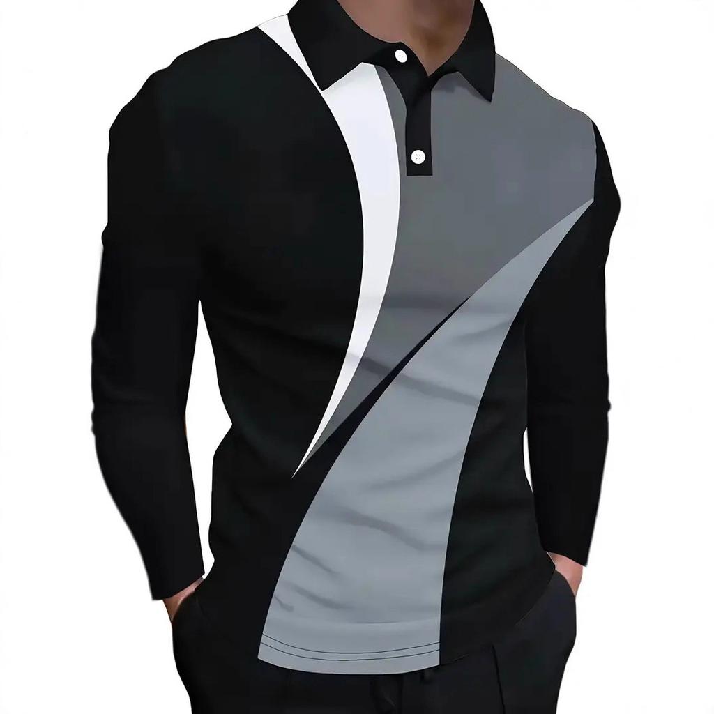 Polo a Maniche Lunghe a Righe, Top Casual alla Moda per Uomo