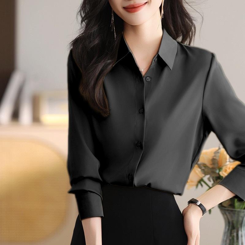 Simplicity, high-end sense, white satin shirt, women's professional interview shirt, design sense, niche top