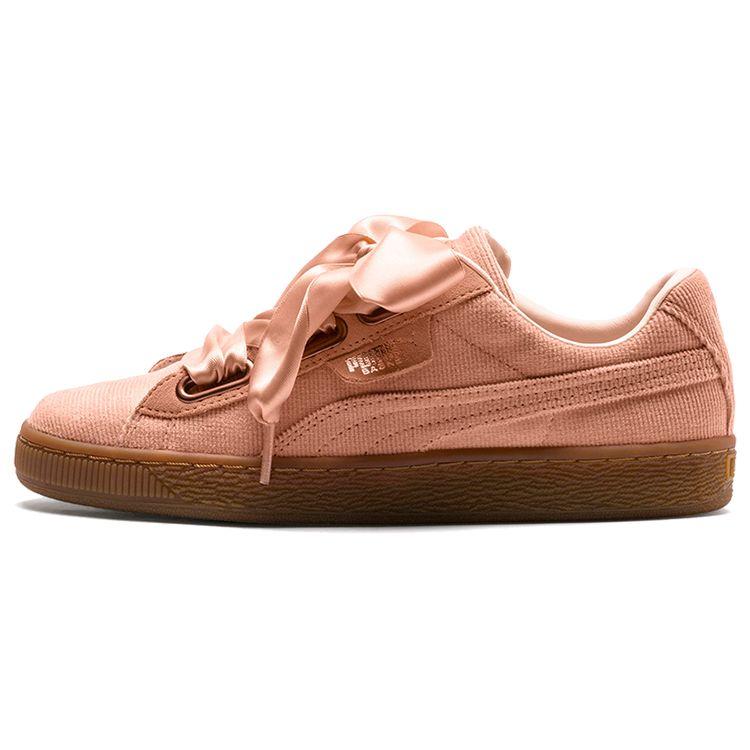 Puma Women's Pink Brown Basket Heart Corduroy Low Top Sneakers 366729-01