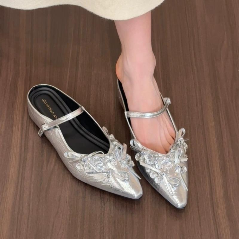 Simple High-quality Fashionable Hot Selling Head Half Slippers Female Outside Wear 2025 Spring/summer Diamond Single Shoes