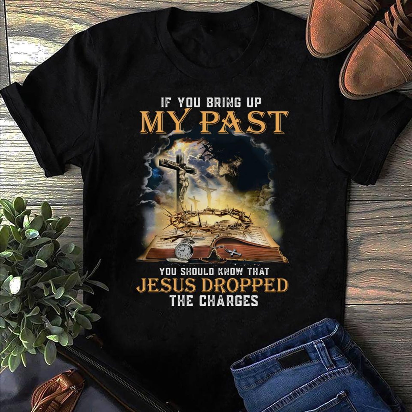 Jesus Dropped The Charges Christian T-Shirt: Faith Graphic Tee XL