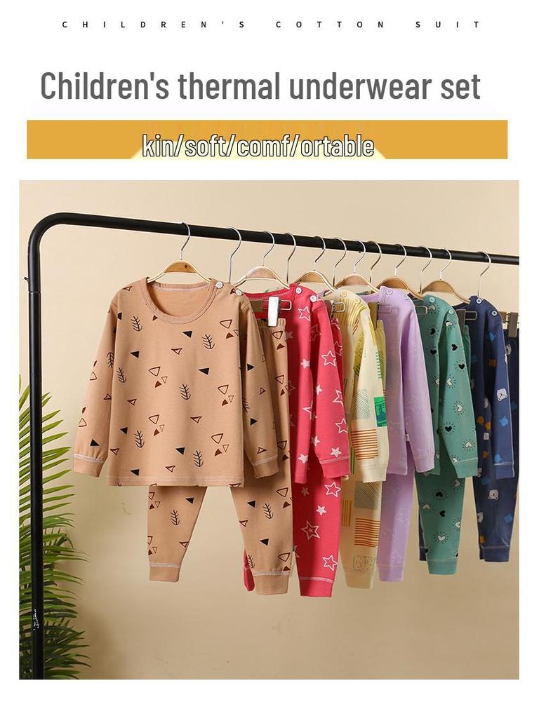 Children's Pure Cotton Pajama Set: Boys' and Girls' Autumn Homewear with Trousers