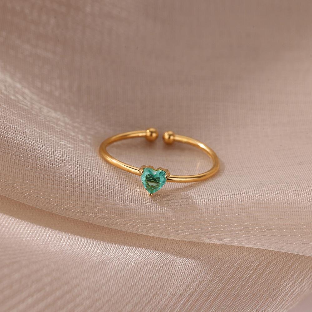 Classic Trendy Gold Color Stainless Steel Heart Zircon Opening Rings for Women Charm Retro Crystal Couple Finger Jewelry No Fade