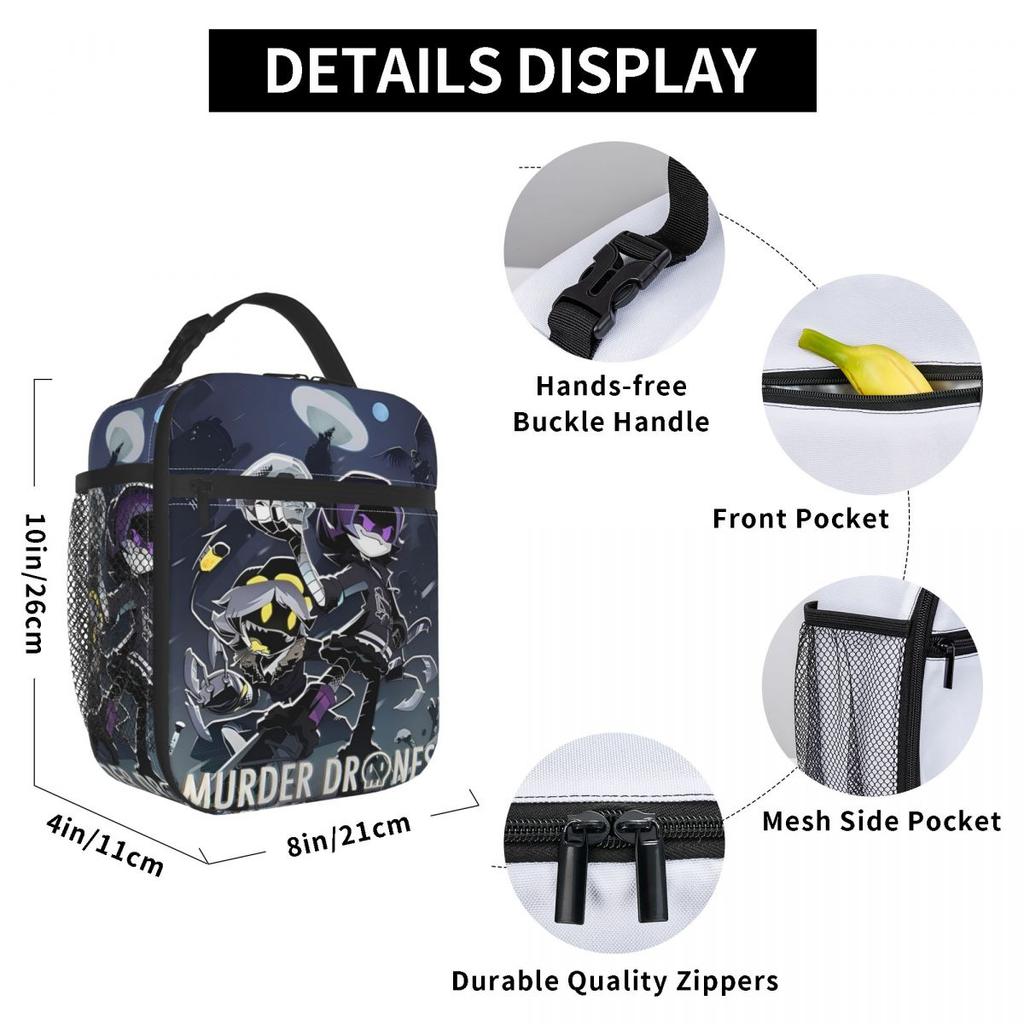 Anime Murder Drones Lunch Bag For Men Lunch Box Casual Work Cooler Bag Portable Oxford Thermal Tote Handbags