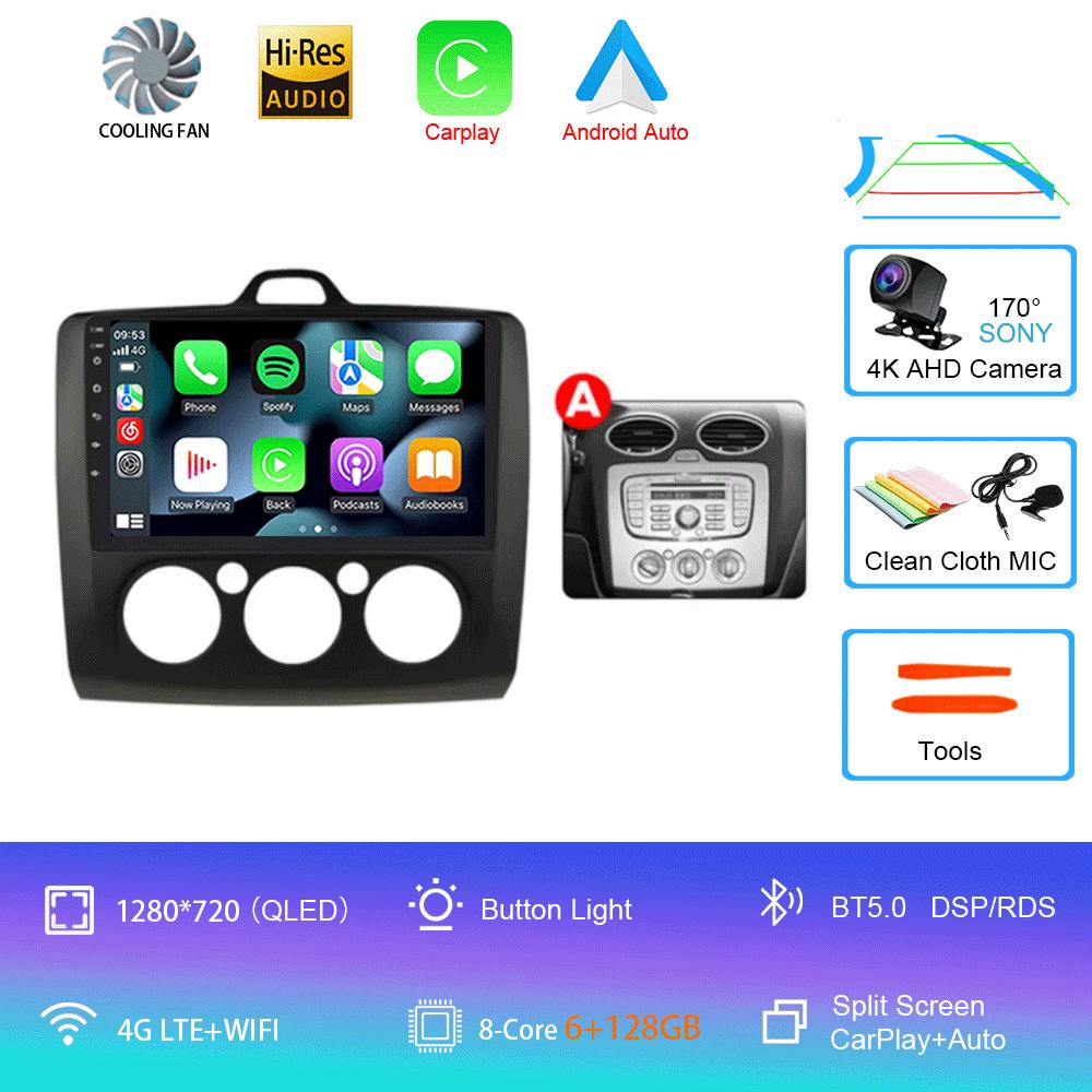 Android 14 Car Radio Autoradio For Ford Focus 2 Mk2 2004 - 2011 GPS Navigation Multimedia Player Carplay Stereo WIFI 360 Camera