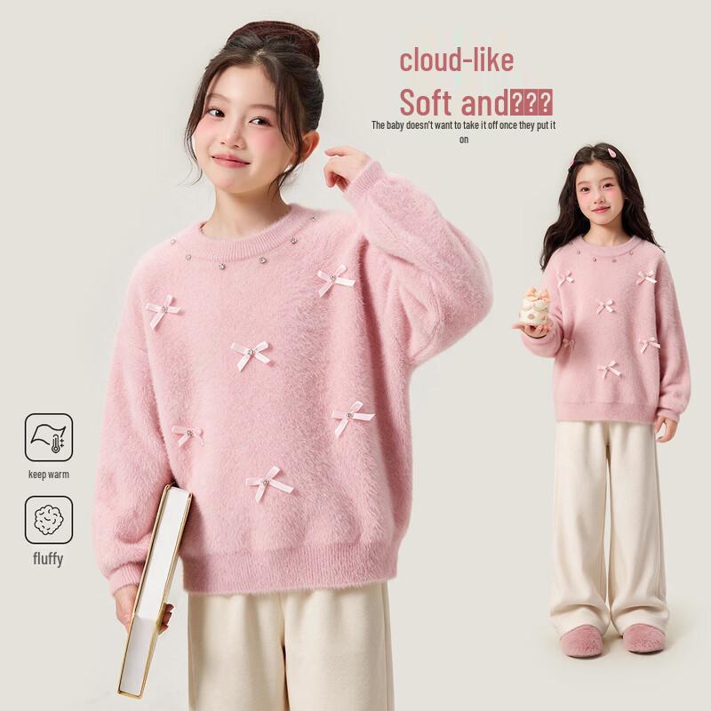 Girls' Cozy Bow-Accented Winter Pullover Sweater