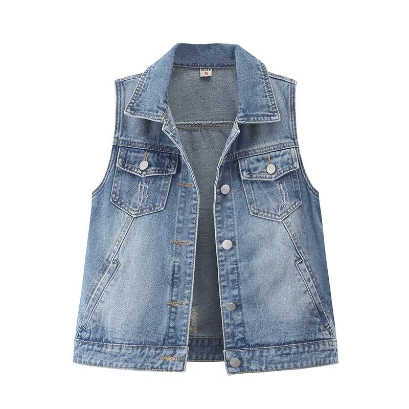 Frühling zerrissene Jeansweste Frauen kurze ärmellose Weste Weste Jacke Weste Plus Größe Top