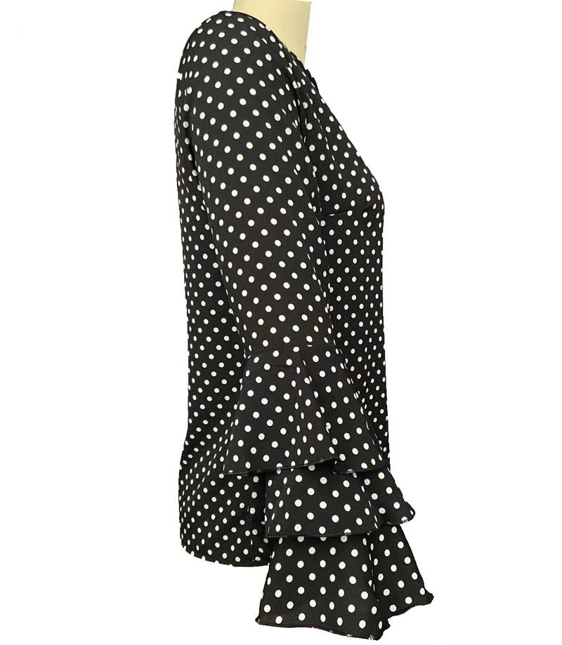 European & American Polka Dot Bell Sleeve Plus Size Chiffon Blouse