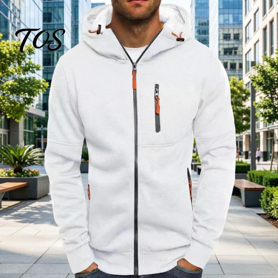 Casual Lightweight Outerwear Men Zip-up Hoodie, Athletic Hooded Jacket, Long Sleeve Sweatshirt Versatile Exercise Sports Jacket with Zippered Pockets