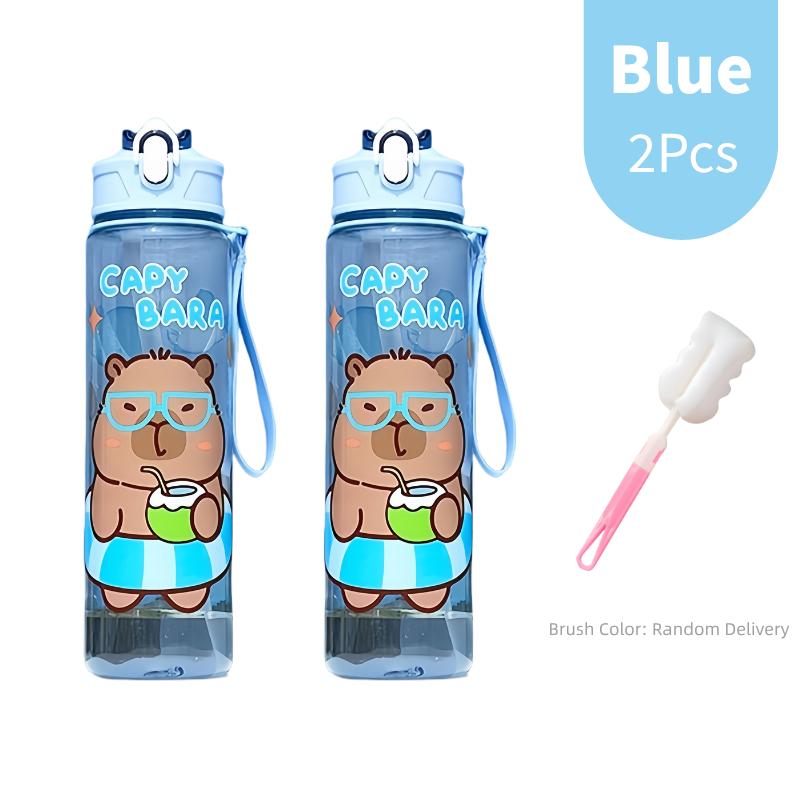 800ML Kids Water Bottle Creative Cartoon Plastic Cup with Straw&Hand Rope Large Capacity Water Bottle Outdoor Portable Water Cup