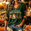 Women's Casual Thanksgiving Print V-Neck Pullover Top