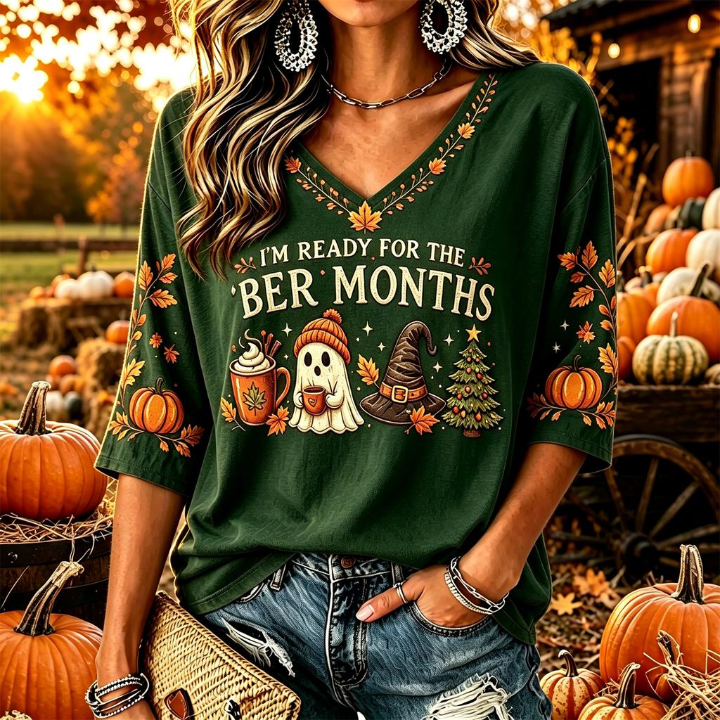 Women's Casual Thanksgiving Print V-Neck Pullover Top