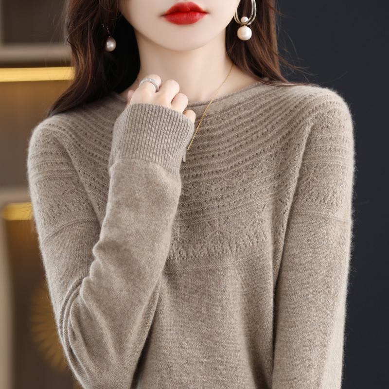 Γυναικείο πουλόβερ με στρογγυλή λαιμόκοψη, κασμίρι Qinghe, 30% κασμίρι 70% μαλλί, χειμερινό πλεκτό πουλόβερ φθινοπωρινό πουλόβερ κασμίρ πουλόβερ