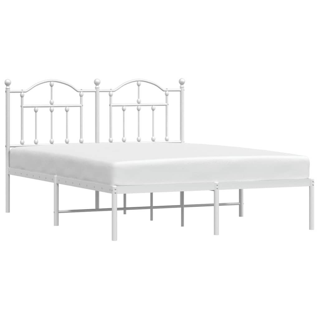 Metal Bed Frame with Headboard White 135 x 190 cm