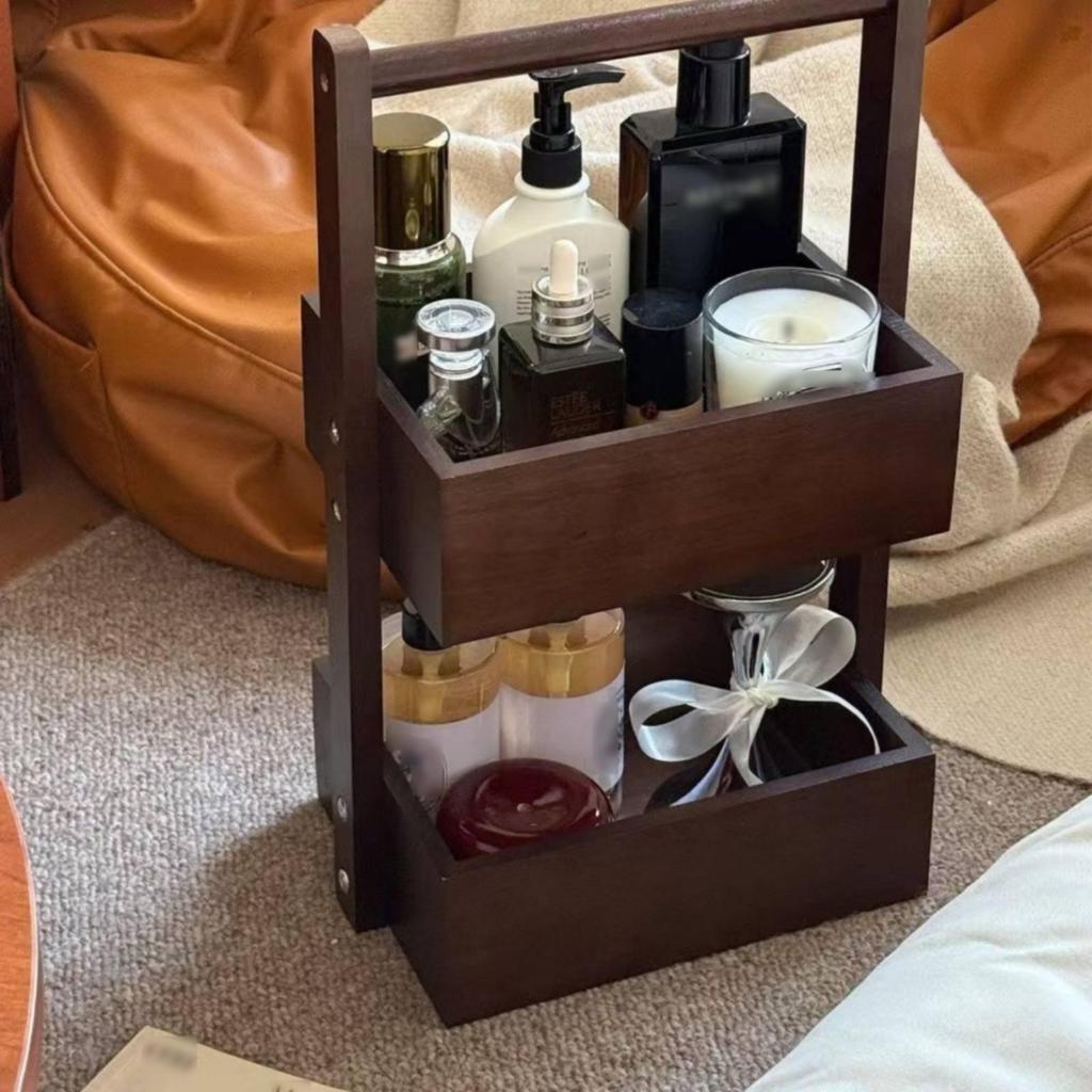 Paper Tray Organizer with Handle Wooden Desktop Storage Rack Compact for Dresser