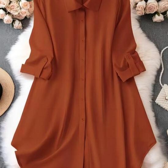 

Шифоновая блузка свободного кроя с V-образным вырезом, женская рубашка средней длины, застежка на пять пуговиц, мода весна-лето XS коричневый