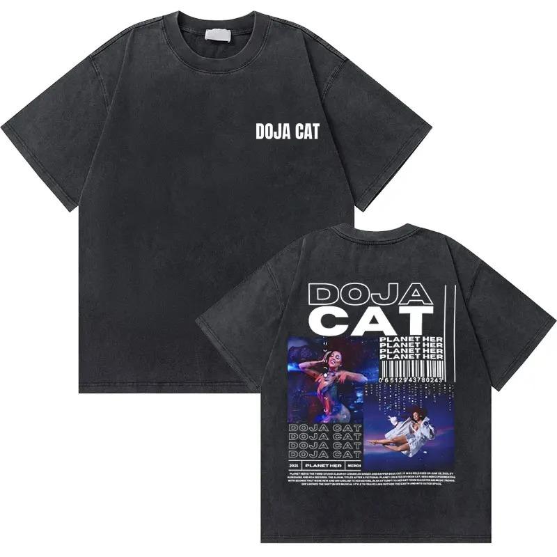 Oversized Acid-Wash Vintage Short-Sleeve T-Shirt Featuring Doja Cat Planet Her Graphic Print L