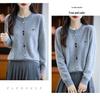 Women's Loose Round Neck Wool Cardigan with Colorful Buttons