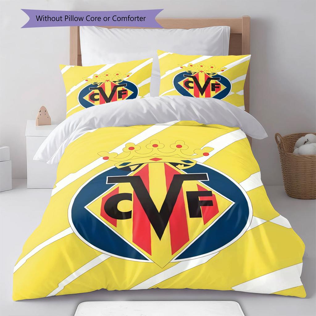 Juego de Colcha y Funda de Almohada con Logo del Villarreal CF Decoración del Hogar Regalo de Cumpleaños (1 * funda nórdica + 2 * fundas de almohada, sin núcleo)