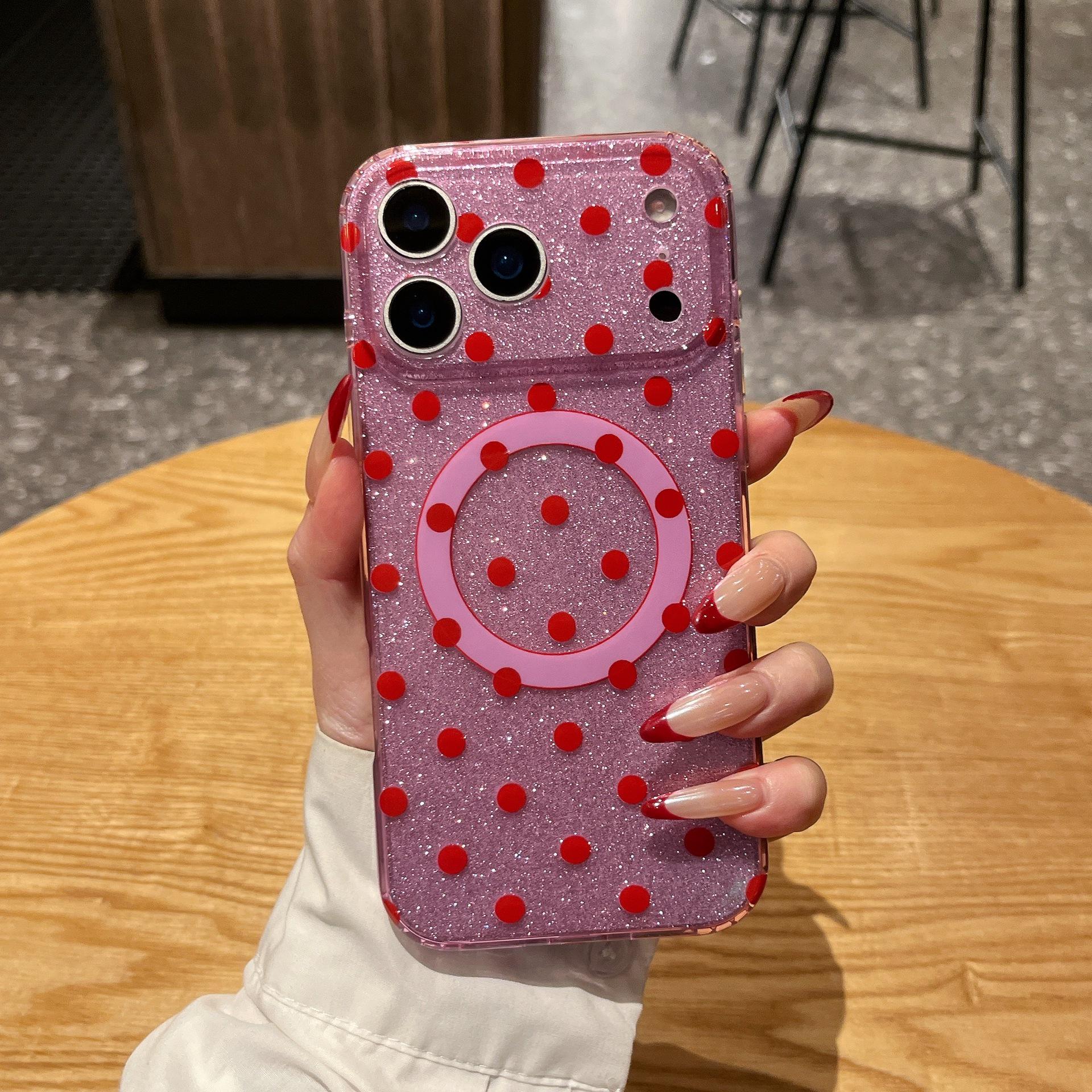 Glitter Polka Dot Magnetic Phone Case for iPhone 17 Pro Max, Apple 16 - Double Layer IMD. 16