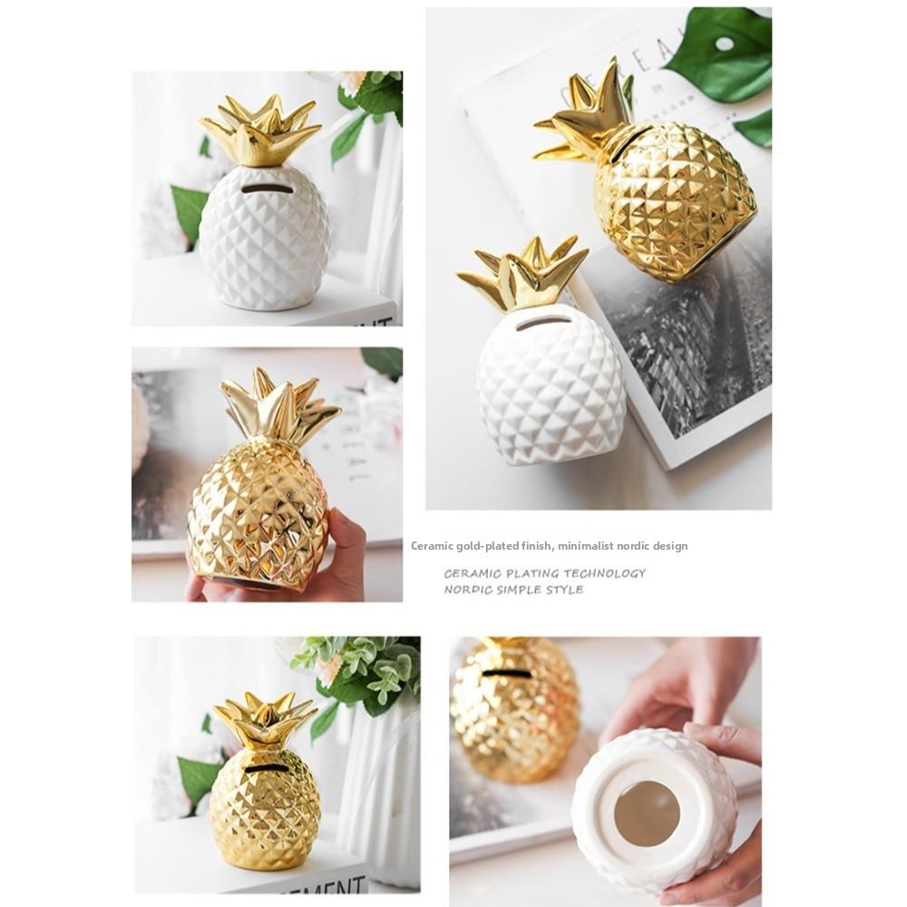 Ceramic Ceramic Pineapple Piggy Bank Golden Beans Container Gilding Savings Money Tank Desk Decor Home Ornaments Money Jar