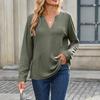 Women's Fashion Solid Colour Casual Loose-Fit V-Neck Versatile Comfortable Long-Sleeved Top