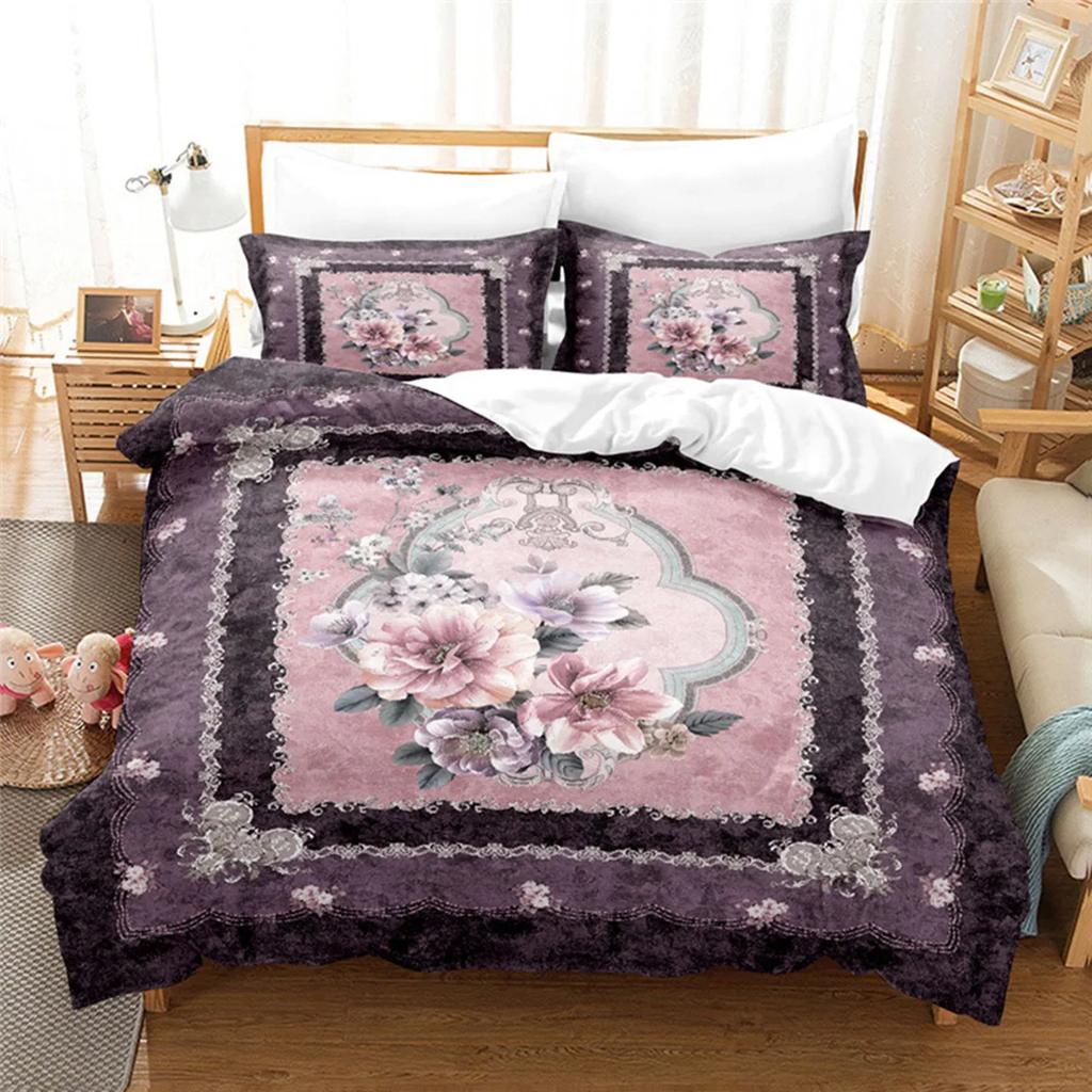 Luxurious Retro Flowers and Plants Duvet Cover Microfiber Exotic European Style Flowers for Women Gifts Bedroom Decoration King