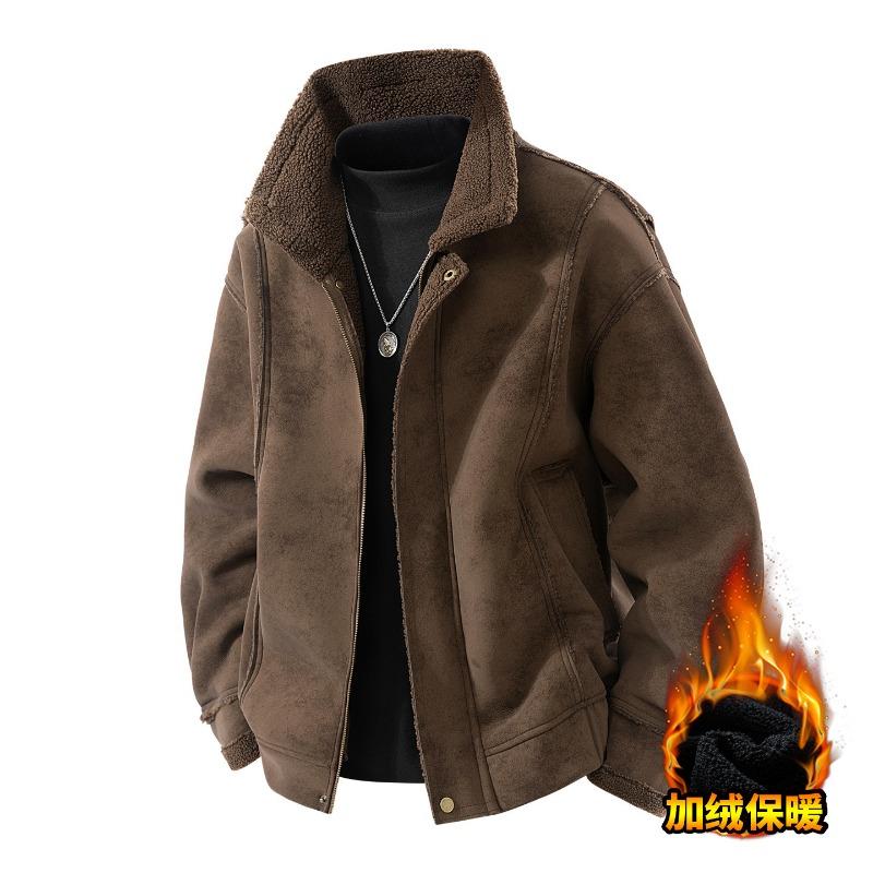 

Осенне-зимняя куртка мужская дизайн повседневная новая свободная с лацканами кожаная куртка черная теплая бархатная утолщенная 4XL темно-коричневого