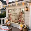 2D Elegant Floral Birthday Backdrop, Retro Ornate Wall Banner, Adult Birthday Party Decor