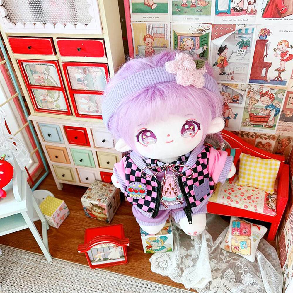 Niannyyhouse 20cm Plush Doll Clothes, Headband, Hoodie, Coat, Pants, Cotton Doll, Dress-Up (Purple)